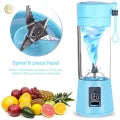 Mini Portable Usb Rechargeable Juicer Blender Mixer 6 Blades 380ml -Electric Blender Single Serve Mini Food Grade Water Bottle Portable Juicer Cup Smoothie Maker and Multipurpose Uses