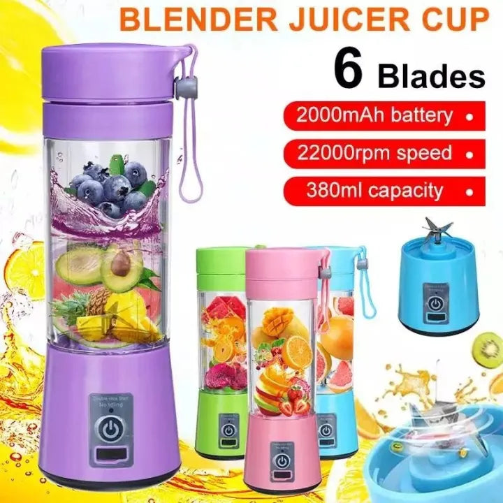 Mini Portable Usb Rechargeable Juicer Blender Mixer 6 Blades 380ml -Electric Blender Single Serve Mini Food Grade Water Bottle Portable Juicer Cup Smoothie Maker and Multipurpose Uses